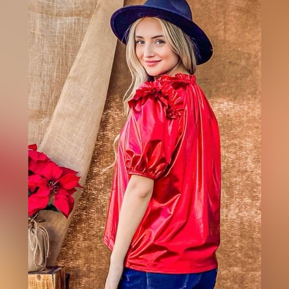 And the Why - beautiful red blouse - size M -  NWT - Picture 2 of 16